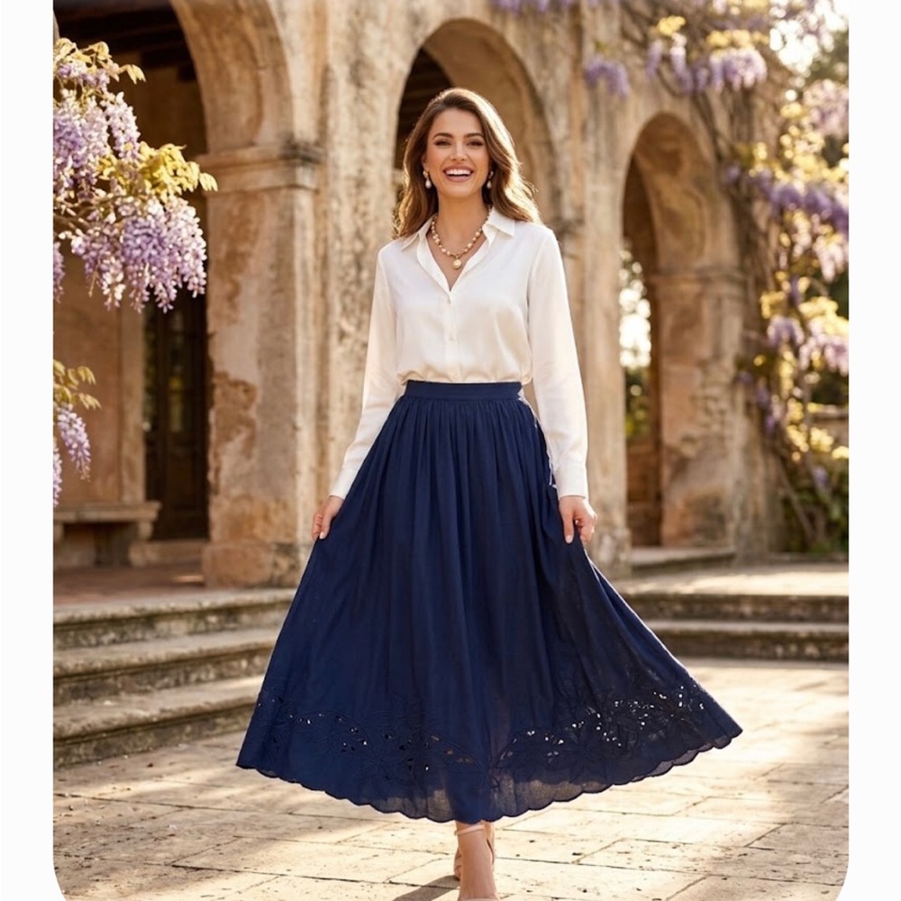 Twenty Navy Eyelet Maxi Skirt Size S/M